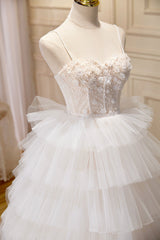 Champagne Sweetheart Layers Princess Dress, Spaghetti Straps Tulle Formal Gown