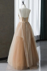 Champagne Tulle Gradient Tulle Straps Long Evening Dress, Charming Formal Gown