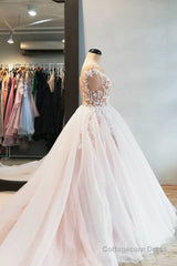 Champagne tulle lace long prom dress, tulle evening dress