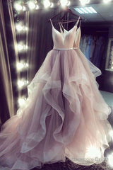 Champagne v neck tulle long prom dress champagne tulle formal dress