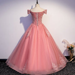 Charming Pink Off Shoulder Lace Applique Sweetheart Party Dress, Pink Prom Dress