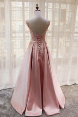 Charming Pink Satin Long Formal Gown, Prom Dress , Lovely Satin Party Dress