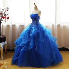 Charming Royal Blue Tulle Prom Gown , Sweet Party Dress