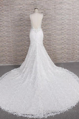 Chic Long Mermaid Sweetheart Spaghetti Strap Appliques Lace Wedding Dress