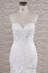 Chic Long Mermaid Sweetheart Spaghetti Strap Appliques Lace Wedding Dress