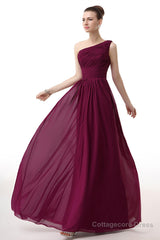 Chiffon One Shoulder Burgundy Prom Dresses