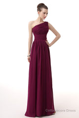 Chiffon One Shoulder Burgundy Prom Dresses