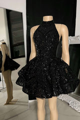 Classic High Neck Sequins Appliques Short Homecoming Dress For Black Women Birthday Outfits