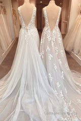 Classy Long A-Line Sweetheart Appliques Lace Open Back Wedding Dress