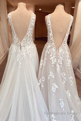 Classy Long A-Line Sweetheart Appliques Lace Open Back Wedding Dress