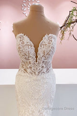 Classy Long Sweetheart Backless Mermaid Wedding Dress With Appliques Lace