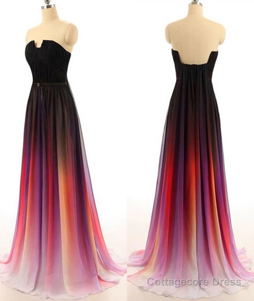 Custom Made Open Back Ombre Colorful Chiffon Prom Dresses, Backless Evening Dresses