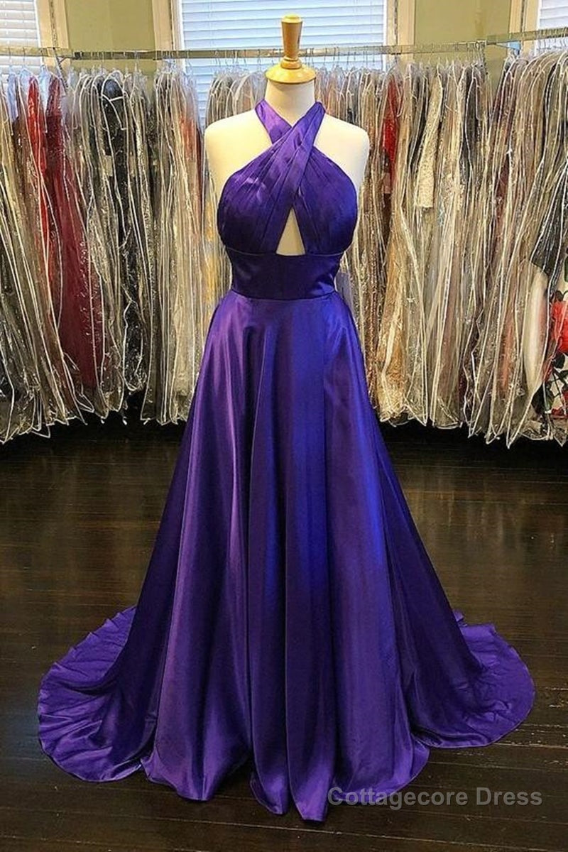 Custom Made Unique Backless Purple Satin Long Prom Dress, Backless Purple Formal Dress, Purple Evening Dress