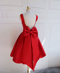 Cute A Line Satin Short Prom Dress With Bow,Evening Dress