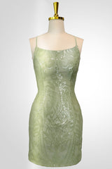 Cute Green Spaghetti straps  Lace Up Sequined Homecoming Party Dress