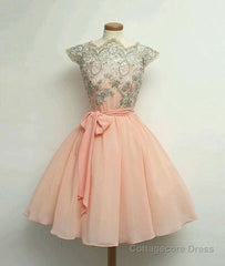 Cute Lace Pink Short Prom Dresses, Lace Pink Homecoming Dresses, Pink Short Formal Dresses