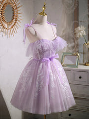 Cute Lavender Tulle Short Prom Dress, Lavender Homecoming Dress 2025