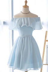 Cute Off the Shoulder Light Blue Short Hoco Dresses