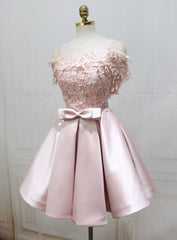 Cute Pink Satin Short Prom Dress , Lovely Party Dress