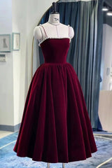 Cute Spaghetti Straps Velvet Short Prom Dress, A-Line Homecoming Party Dress