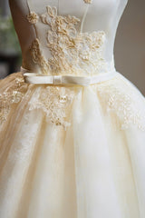 Cute Tulle Lace Knee Length Prom Dress, Champagne Off the Shoulder Evening Party Dress