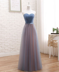 Cute Tulle Sweetheart Neck Prom Dress, Gray Blue Long Formal Dress