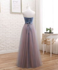 Cute Tulle Sweetheart Neck Prom Dress, Gray Blue Long Formal Dress