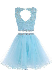 Cute Two Piece Tulle with Beadings Homecoming Dress, Lovely Formal Dress