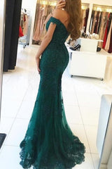 Dark Green Mermaid Off Shoulder Party Dress with Lace Mermaid Prom Dress prom dresses shops