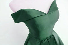 Dark Green Satin Off Shoulder Short Prom Dress, Green Homecoming Dresses