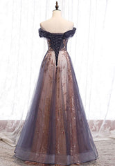 Purple Tulle Long Prom Dresses, A-Line Evening Dresses