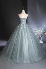 Dusty Green Tulle Floor Length Prom Dress with Lace, Elegant A-Line Formal Evening Dress