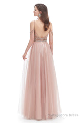 Dusty Pink Crystal Sparkle Starry Prom Dresses with Straps Backless