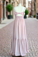 Dusty Rose A-Line Bow Ruffle Sleeveless Chiffon Bridesmaid Dress