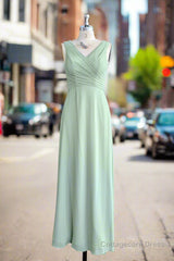 Dusty Sage Green  A-Line Spaghetti Straps Pleated Chiffon Bridesmaid Dress With Bow