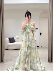 Elegant A Line Halter Chiffon Ombre Green Long Prom Dresses Evening Party Dress CC1260