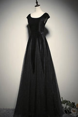 Elegant Black Velvet Cap Sleeves Evening Dress, Black Prom Dress