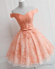 Elegant Lace Appliques Satin Off The Shoulder Homecoming Dress Short