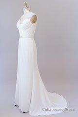 Elegant Ruffle Beading Chiffon Sheath Wedding Dress