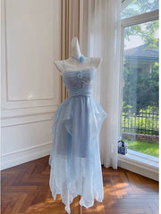 Elegant Spaghetti Straps Blue Chiffon Homecoming Dress Birthday Dress