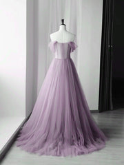 Elegant Tulle Long Party Dress with Flowers, A-line Tulle Evening Dress Prom Dress