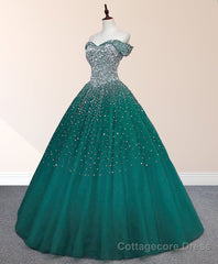 Emerald Green Sequin Prom Dresses Beaded Quinceanera Dresses