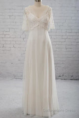 Empire Waist V-neck Tulle A-line Wedding Dress