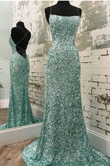 Sparkly Mint Sequin Mermaid Long Party Prom Dress for Women, Shiny Evening Dress