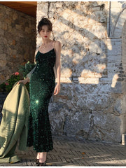 Green Women Sexy Sequin Strap Dresses Spring Summer Elegant Vintage Party Club Dress Fashion One Piece Clothes