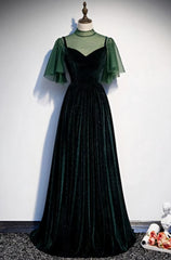 Fashionable Dark Green Velvet Long Party Gown, Green Bridesmaid Dress