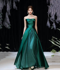 Green satin long prom dress evening dress