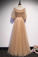 Cute Tulle Long Prom Dresses, A-Line Evening Dresses