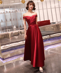 Burgundy satin A line prom dress party dress