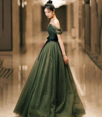 Green Tulle Long A Line Prom Dress Evening Dress